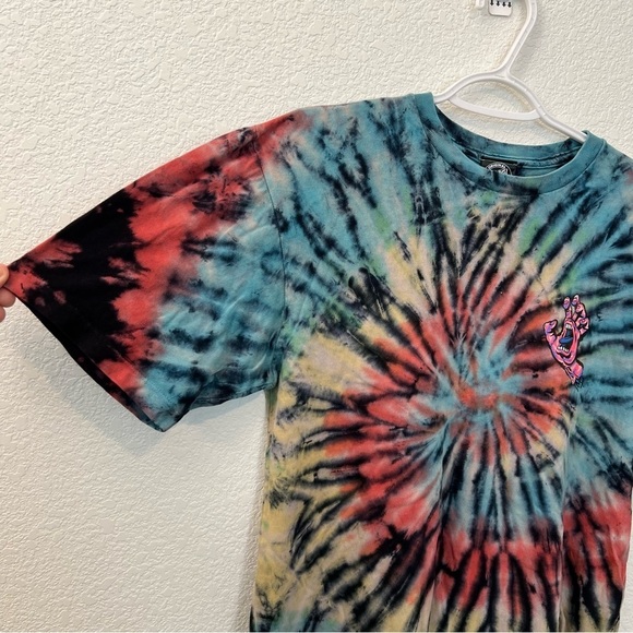 Santa Cruz Tie Dye Spiral Strip Hand T-Shirt in Dark Rainbow- Size Medium - Picture 6 of 13